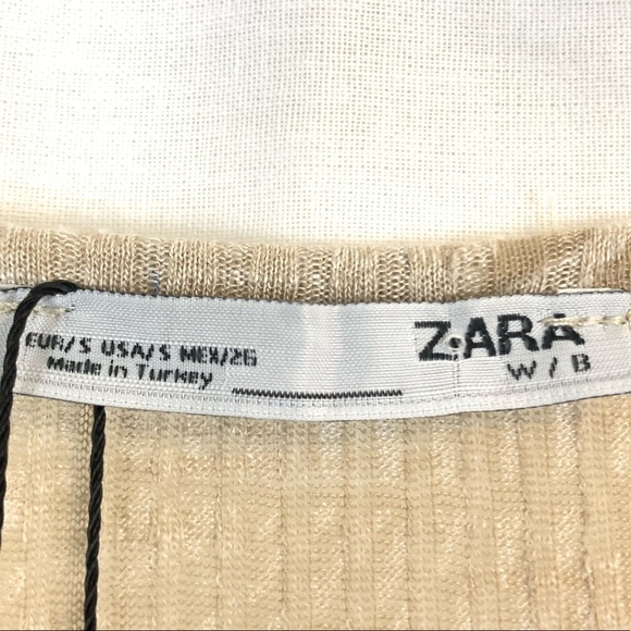 Zara Tan Ribbed Palm Leaf Semi Sheer High Low Top - Picture 4 of 8